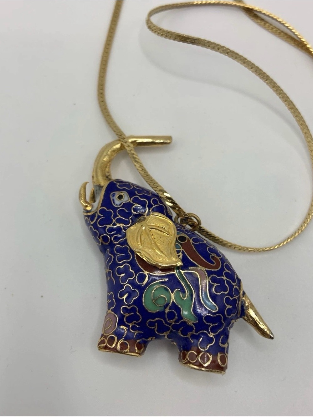 Gold-Tone Necklace with Cloisonné Elephant Pendant